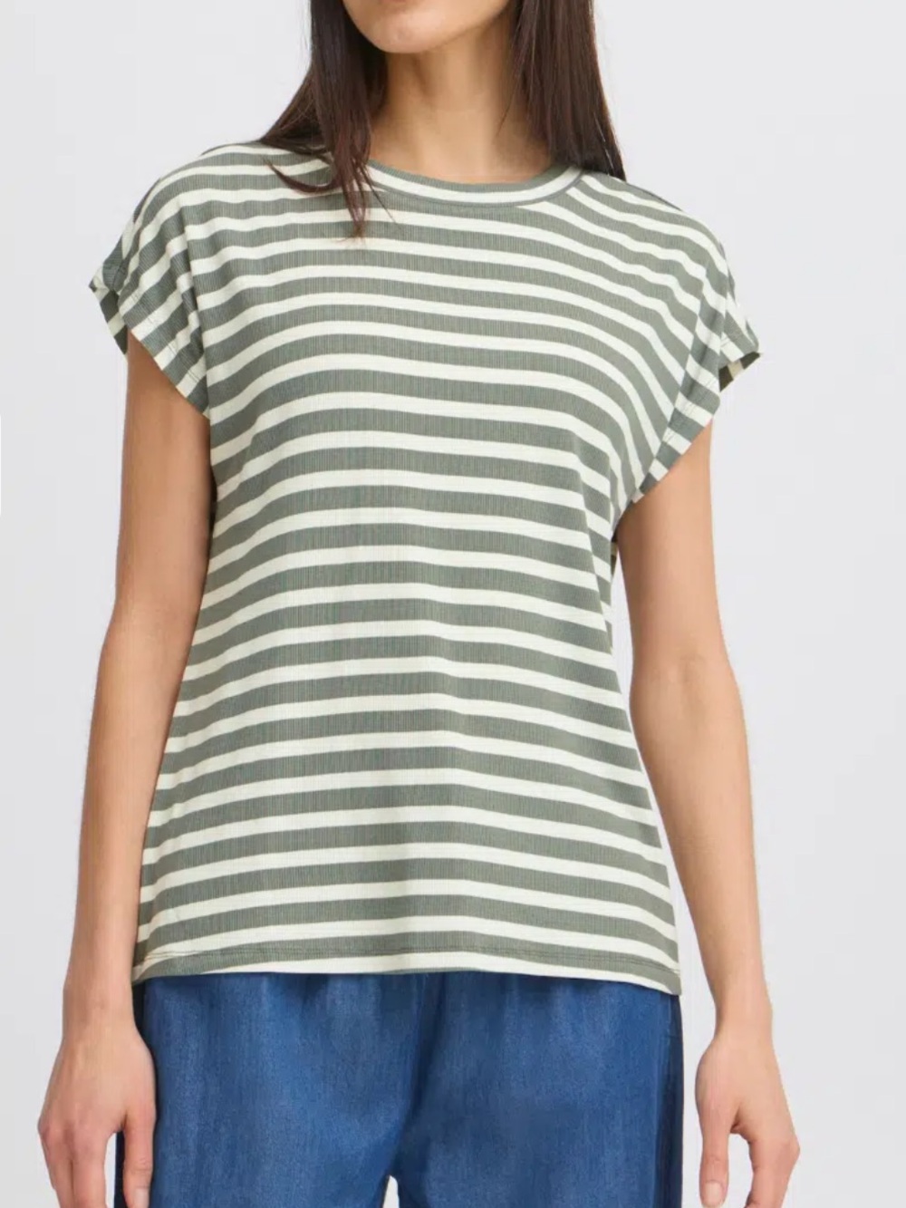 Fransa Agave Green Striped Tee